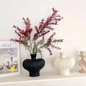 Vase en céramique de style rétro avec fleurs artificielles, pièce unique, décoration de bureau pour la maison, accessoires de mariage - Product Image 1