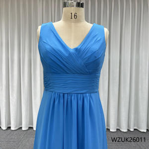 Abito <span class=keywords><strong>da</strong></span> Sera Lungo con Scollo a V Elegante per Cerimonie e Feste Abbigliamento Femminile Gracioso Abiti <span class=keywords><strong>da</strong></span> Sposa Blu Cielo - Product Image 1