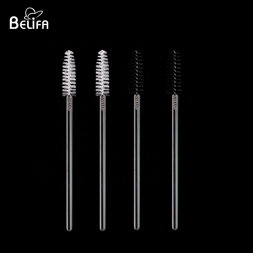 Belifa wholesale white black disposable eye lash clear handle eyelash extension cleaning brush crystal mascara wand brush