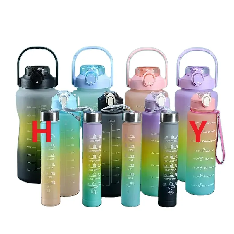 Workout Sport Custom Logo Insulated Straw Strainer Tritan 2L Plastic Motivational Water Bottles 3 in 1 Set Unisex Modern TOUR