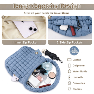 Sac bandoulière matelassé léger et grande capacité en nylon, avec logo personnalisé, idéal pour la plage et les voyages, unisexe, fermeture éclair, collection 2025 - Product Image 2