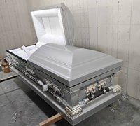 Cercueil M-12 importé de Chine, en acier 18Ga 20Ga, finition bleu noir ombré, intérieur en velours bleu, coins en palme, fournitures funéraires