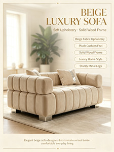 Canapé de luxe chic beige en bouclé, rembourré en mousse haute densité, pour <span class=keywords><strong>salon</strong></span> et appartement - Product Image 4