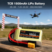 Batterie LiPo TCB RC améliorée 1500mAh 2S-6S 7.4V-22.2V 35C 45C 60C pour FPV UAV, avion RC, modèle réduit, pièces de rechange