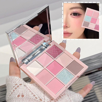 NICEKEY Palet Eyeshadow Beruang Lucu 9 Warna Matte Shimmer Glitter Berpigmen Tahan Lama Riasan Mata Pink Palet Kosmetik Imut