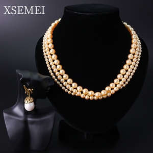 Conjunto de Joyería Elegante y Moderno Shi Family Pearl High-Intensity Heavenly Maiden, Collar Multicapa y Pendientes - Product Image 1