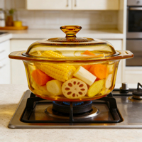 Casserole en verre résistant à la chaleur 21 cm Verre borosilicate de haute qualité Casserole Pyrex Corning avec couvercle