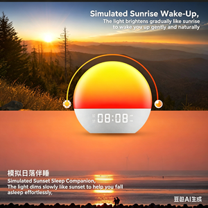 Radio FM simulant le lever et le coucher du soleil, réveil naturel avec bruit blanc, lumières de sommeil LED arc-en-ciel, réveil d'ambiance, horloge de réveil - Product Image 5