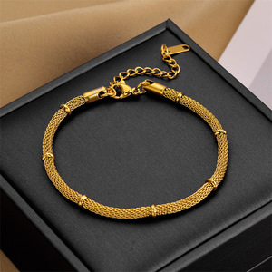 European American Style Minimalist Bamboo Joint Necklace <b>Bracelet</b> <b>Set</b> Metal Mesh Round Chain Retro Jewelry Women's Everyday Wear - Product Image 2
