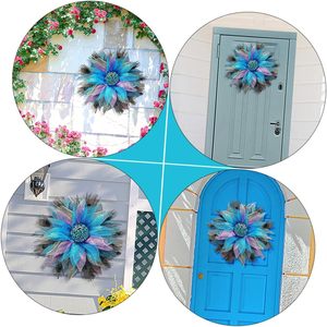 Artificial Blue <strong>Mesh</strong> <strong>Wreath</strong> for Door Hanging Wall Decoration Party Decor - Product Image 2