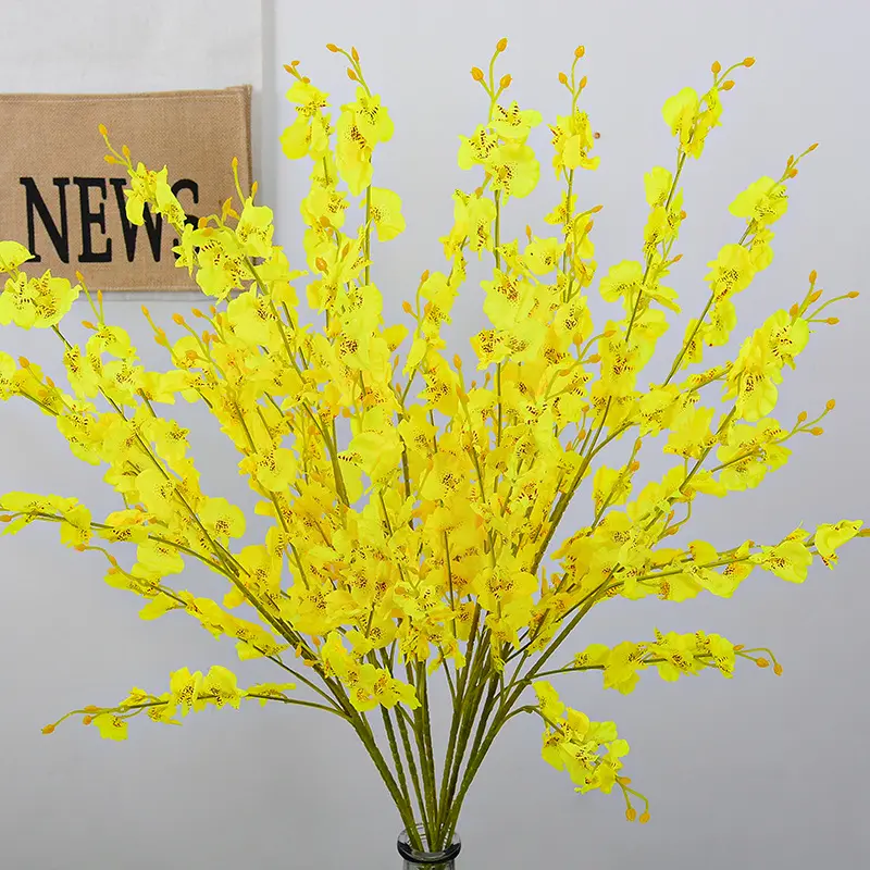 Simulatie Dansen Nep Vincent Orchidee Zijde Plastic Gedroogde Bloem Grote 5 Vork Gele Kop