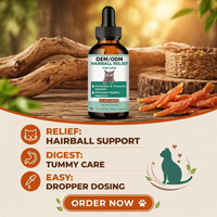 Gouttes anti-boules de poils pour chats, formulées par des vétérinaires professionnels, avec probiotiques et lysine pour une digestion saine et l'élimination des boules de poils.