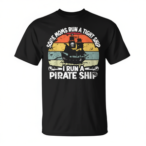 Camiseta Retro Pirate Mama con diseño de puesta de sol, cuello redondo, manga corta, unisex, para adultos, camiseta promocional - Product Image 3