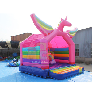 Château gonflable à thème Pégase arc-en-ciel rose, licorne ailée, pour fêtes de filles, location commerciale pour carnaval - Product Image 2