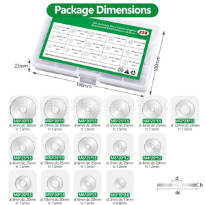 304 Stainless Steel Washer Set 230pcs M3 M12 DIN125 Flat Washers Boxed Assortment Cross Border Supply - Product Image 4