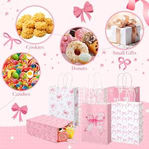 Sacs cadeaux en papier kraft biodégradable personnalisables avec logo, design nœud papillon, pour fêtes d'anniversaire, shopping, avec poignées - Product Image 2