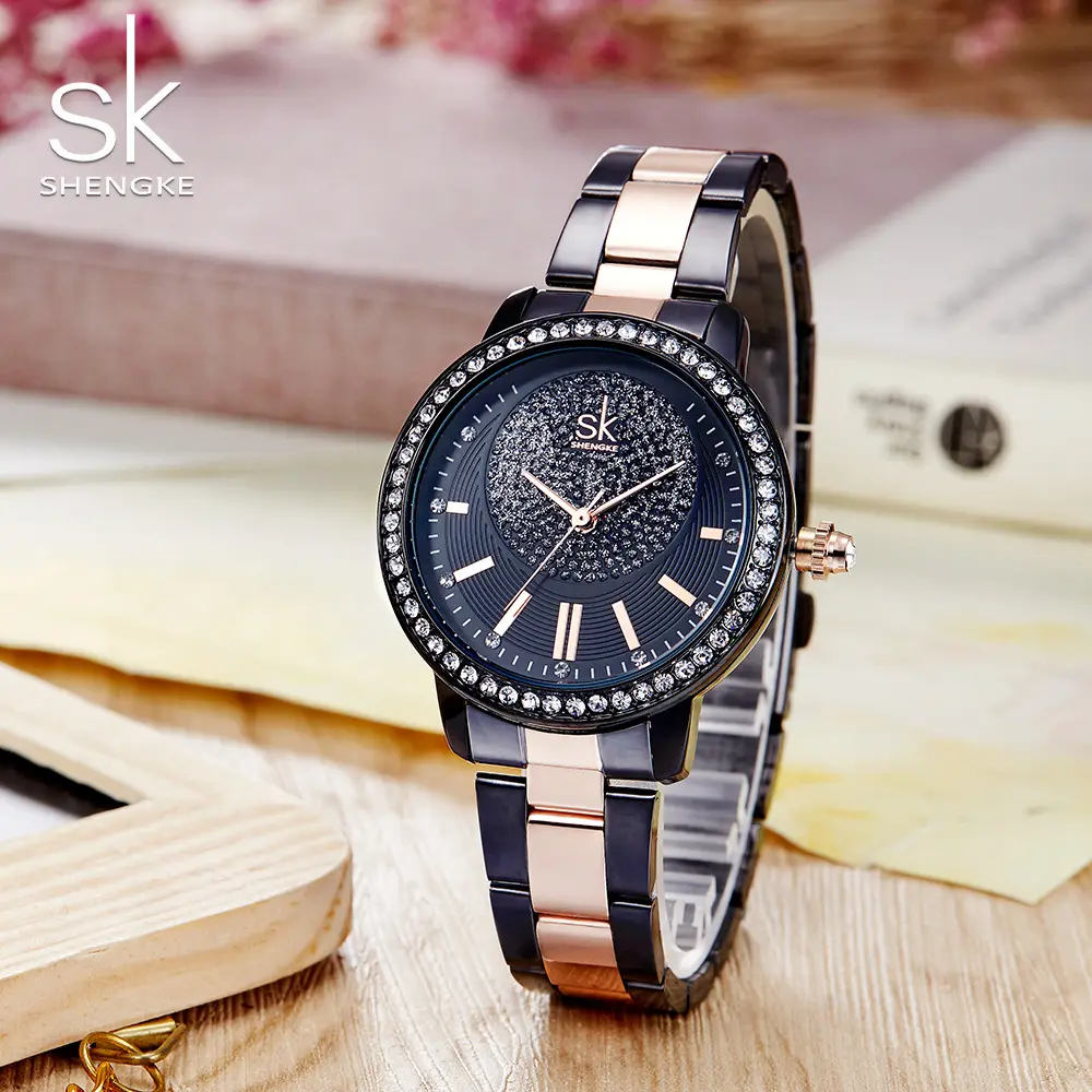 Shengke K0075l Diamonds Classic Bezel Handwatch Licht Luxe Horloges Febanine Quartz Armband Horloge Logio