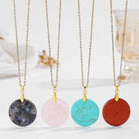 Kalung Liontin Kuarsa 30MM Custom Terlaris, Cakram Pink, Baja Anti Karat, Perhiasan Gaya Bohemian, Grosir