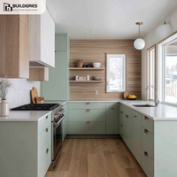 Cuisine modulaire sur mesure, design moderne et contemporain, aménagement en U, tiroirs à fermeture amortie, construction ignifuge, MDF robuste
