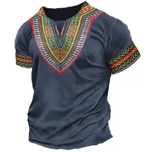חדש אפריקאי בגדים לגברים דאשיקי מסורתית ללבוש קצר שרוול מזדמן רטרו רחוב ללבוש בציר אתני סגנון T חולצה