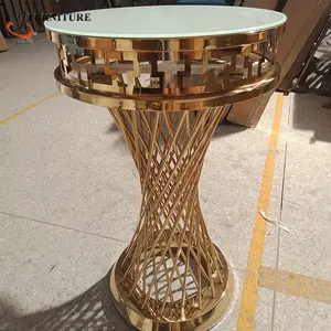 Yeni tasarım ayna altın paslanmaz çelik yuvarlak kokteyl yüksek bar masası