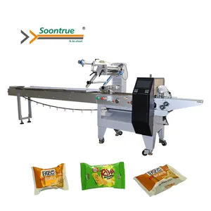 Chinese horizontal wrapping date printing packing machine bakery biscuit snack cookie cupcake packaging machinery