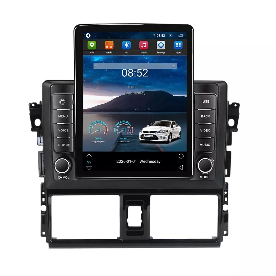 Autoradio Tesla Android 11 AM FM 2din pour Toyota Vios 2014-2016 8 + 128G, GPS 360, caméra AM FM, stéréo android