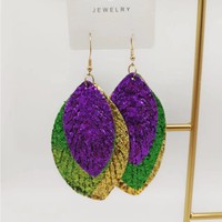 Prêt à Expédier Mardi Gras Boucles D'oreilles Violet Vert Or Dangle Glitter Boucle D'oreille pour La Nouvelle-Orléans Filles Pendientes De Carnaval Bijoux