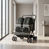 Poussette double pour animaux de compagnie avec design cabine pour les familles ayant plusieurs animaux