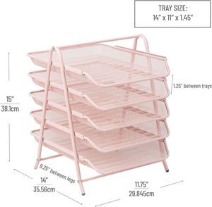5 Tier <b>File</b> Tray Organizer Desk Paper <b>Document</b> Holder Desktop Storage for Office Home or School Organization Pink - Product Image 3