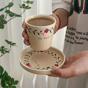 ถ้วยชาและจานรองเซรามิกขายส่ง ลายดอกไม้สไตล์วินเทจ ถ้วยกาแฟเซรามิก ถ้วยลาเต้ไม่มีหูจับ - Product Image 4