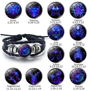 Bracelet lumineux en cuir tressé G1360 <span class=keywords><strong>Horoscope</strong></span>, bijoux qui brillent dans le noir, astrologie chinoise, bracelets des 12 signes <span class=keywords><strong>du</strong></span> zodiaque - Product Image 2