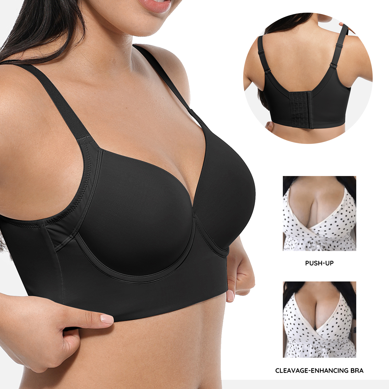 Sujetador Mujer Sin Aros Bralette Con Cierre Delantero - Push Up, Encaje, Tallas Grandes
