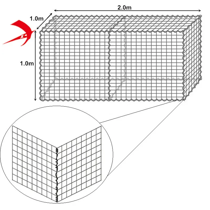 ISO factory supply hot sale 2*1*1m galvanized welded stone cage wire mesh gabion basket gabion fence for garden design