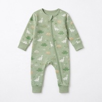 Combinaison pour bébé en coton 100% respirant à imprimé dinosaure, fermeture éclair bidirectionnelle, poignets côtelés, manches longues, unisexe, combinaison pour nouveau-né, OEM