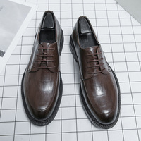 Chaussures habillées marron texturées à lacets pour hommes, semelle épaisse antidérapante, idéales pour le bureau et les occasions formelles, vente en gros