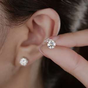 Boucles d'oreilles clous en argent 925, 6,5 mm, 1 carat, étincelantes, bijoux fins pour fêtes, cadeaux, moissanite, pour femmes - Product Image 2