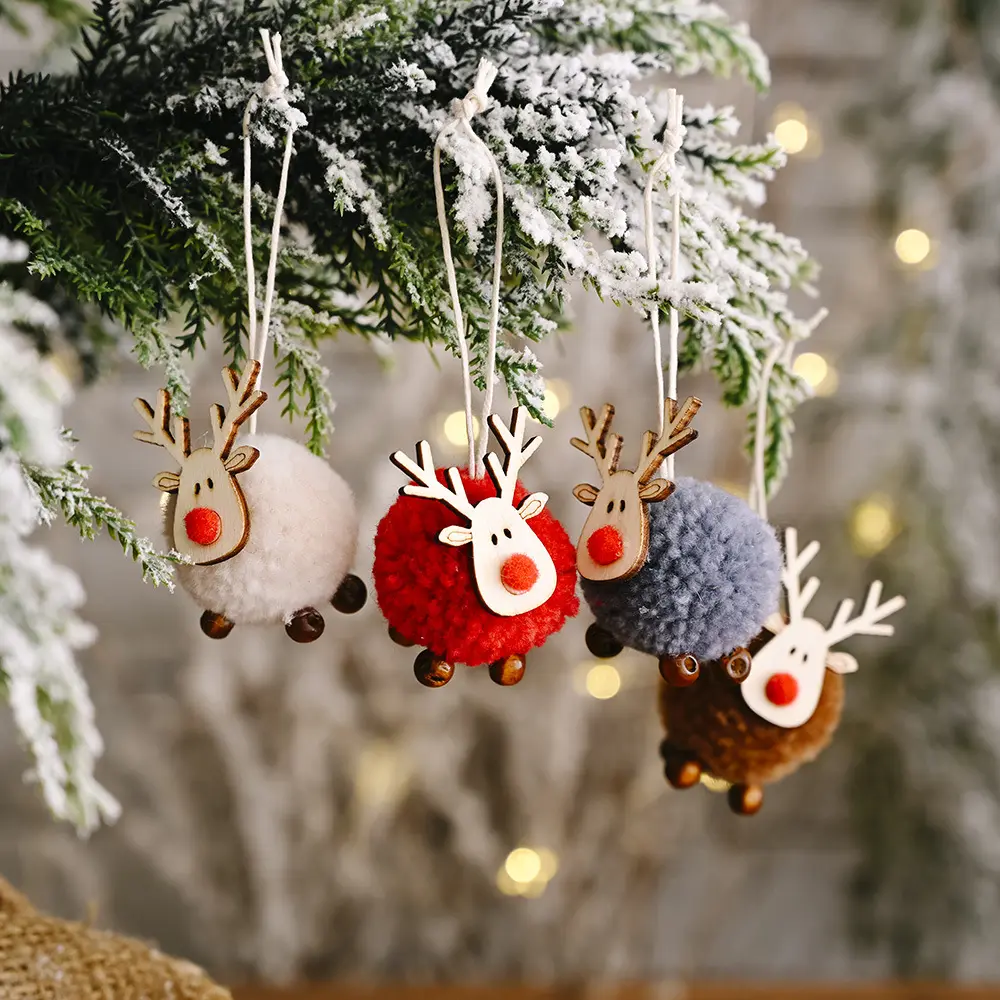 Cute Felt Wooden Elk Christmas Tree Decorations Hanging Pendant Deer Craft Ornament Christmas Decorations for Home New Year
