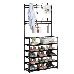 Perchero Metálico Multifuncional con Puerta y Almacenamiento Integrado para Ropa y Zapatos, 5+ Niveles, para Uso Doméstico en la Sala de Estar - Product Image 2