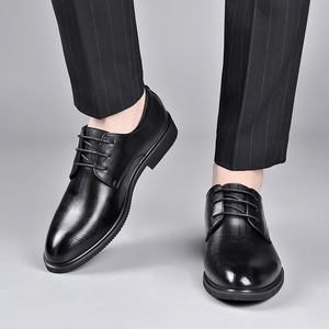 Chaussures habillées en cuir pour hommes, à bout pointu, à lacets, style Oxford, respirantes, pour l'été, mariage, tenue formelle, noires - Product Image 3