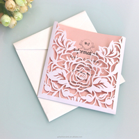 Tarjeta de Invitación de Bolsillo con Corte Láser Color Borgoña, Sobre de Bolsillo con Corte Láser y Invitaciones Rosa Pincel para Eventos y Fiestas