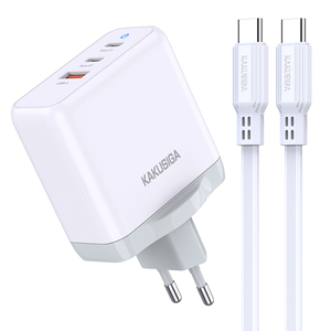Cargador Rápido KAKUSIGA de 65W, 2 USB-C, 1 USB-A, Blanco, con Cable Tipo-C de 1M - Product Image 1