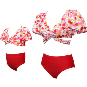 SLL05 2021 new kids girl swimsuit plus size 2 pcs woman bathing suits high waist mother and daugher swimwear