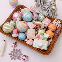 Décorations de fête de Noël en plastique jouets pendentifs d'arbre de Noël Macaron boules peintes en couleur
