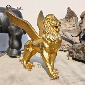 Estatua de León con Alas de Bronce Dorado de Tamaño Real TREVI, Escultura para Adorno de Jardín o Recuerdo - Product Image 6