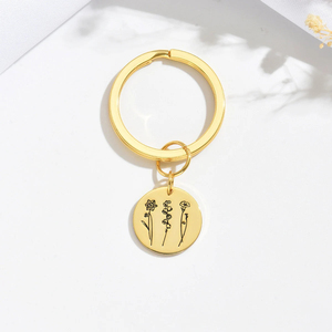 Porte-clés personnalisé en acier inoxydable avec bouquet de fleurs, cadeau pour maman, grand-mère, fête des mères, professeur, famille, mère - Product Image 1
