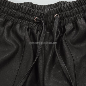 <span class=keywords><strong>Pantaloncini</strong></span> da ginnastica in pelle nera con coulisse personalizzati per uomo - Product Image 3