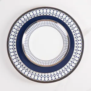 Keramiek Blauw Diner Gerechten Schotel En Cup Plaat Bone China