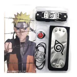 Cosplay de Metal Kakashi, collar de Anime, pulsera, anillo antihojas, diadema de pueblo, juego de Kunai, 4 Uds.