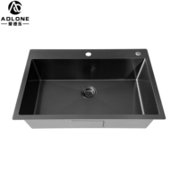 Évier de cuisine encastré en acier inoxydable noir brossé nano 75x45cm avec robinet, design moderne